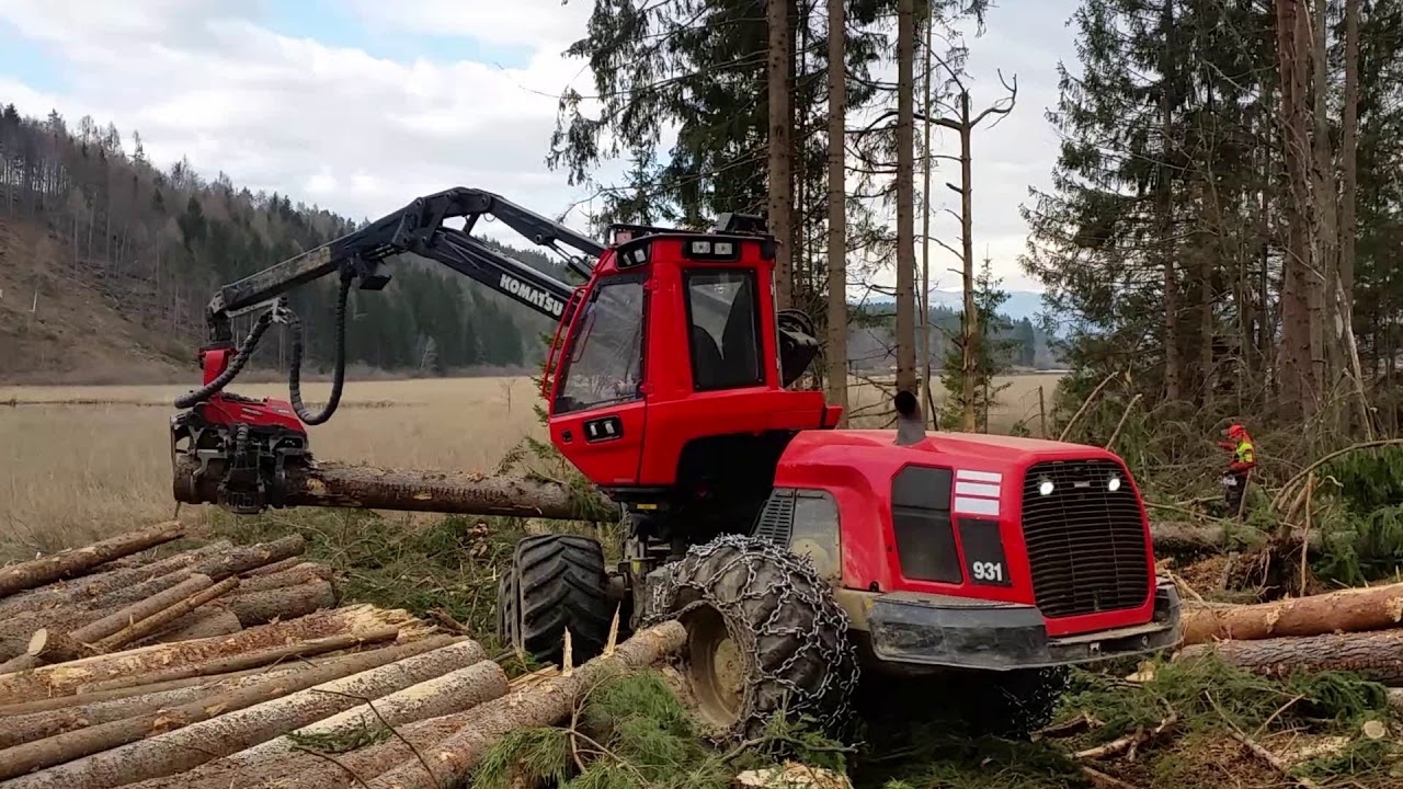Komatsu 931 & C144 im Windwurf