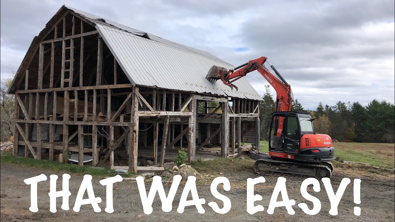 TEARING DOWN 100 YEAR OLD BARN WITH THE KX-080-4. CAME DOWN TOO EASY!