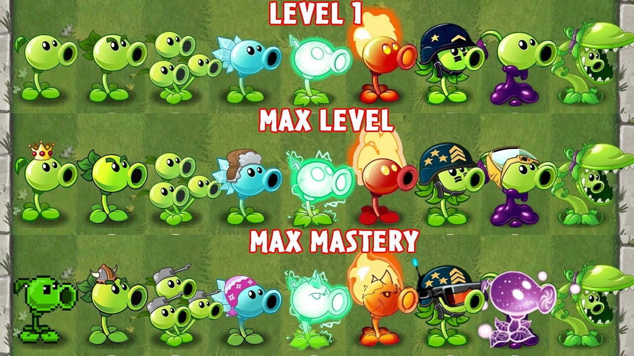 All PEA Plants Level 1 vs Max Level Vs Max Mastery - Who Will Win? - Pvz 2 Plant vs Plant