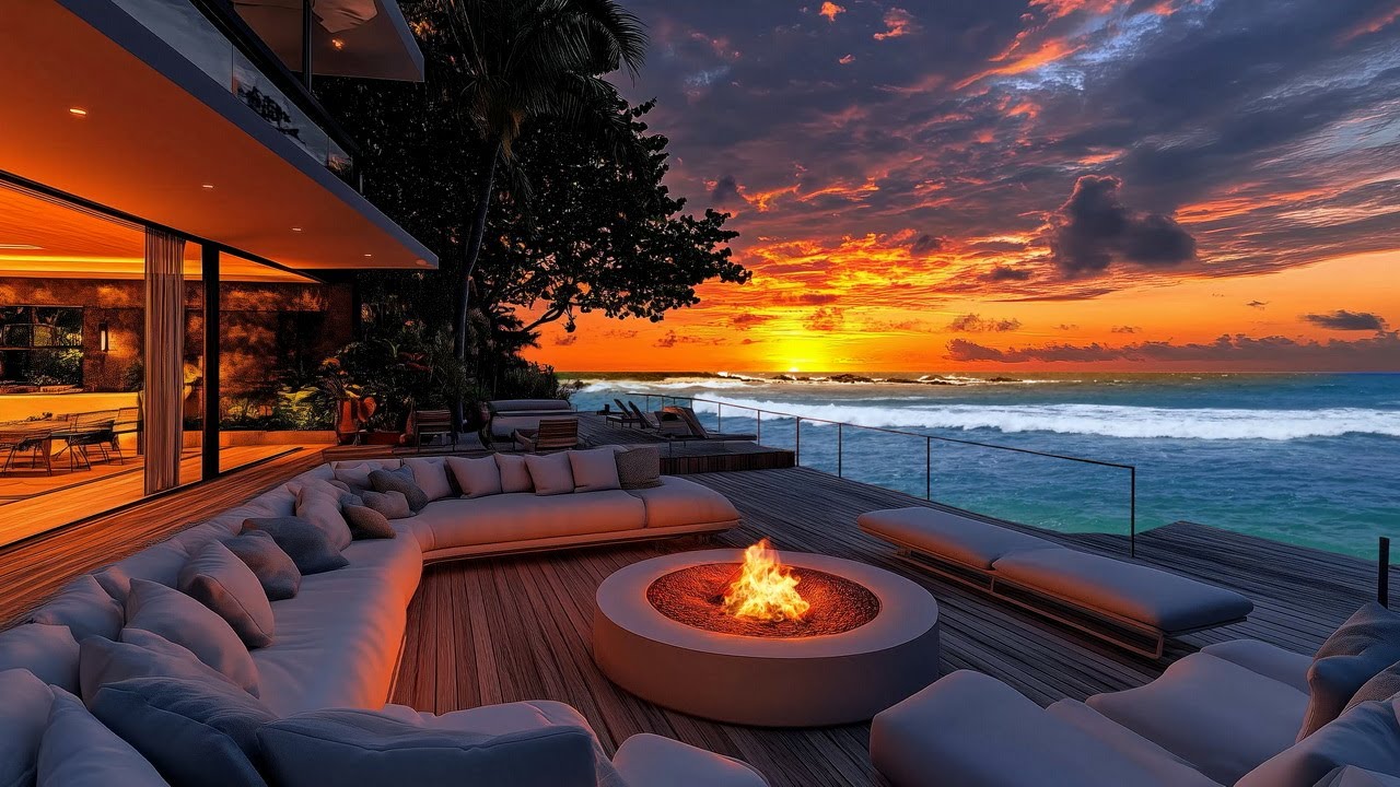 🌊 Balcony Ocean Night Jazz 🎹 Relaxing Piano Melodies & Ocean Wave Sounds to Melt Your Stress Away