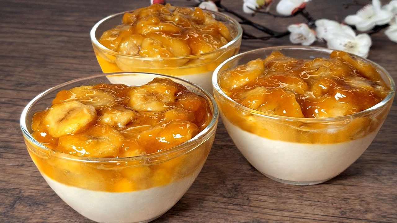 Delicious dessert made from milk and banana. Prepared quickly using simple ingredients. No baking .