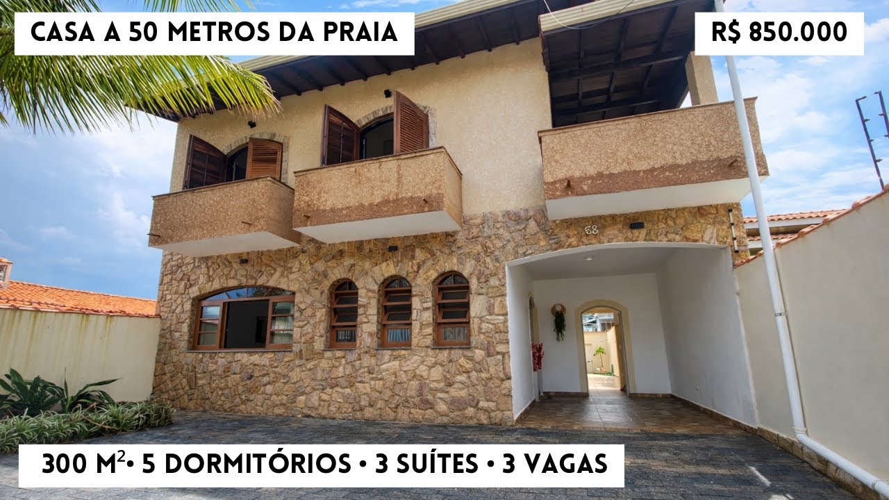 (209) Casa a 50 Metros da Praia com 5 Dormitórios e Espaço Gourmet Completo