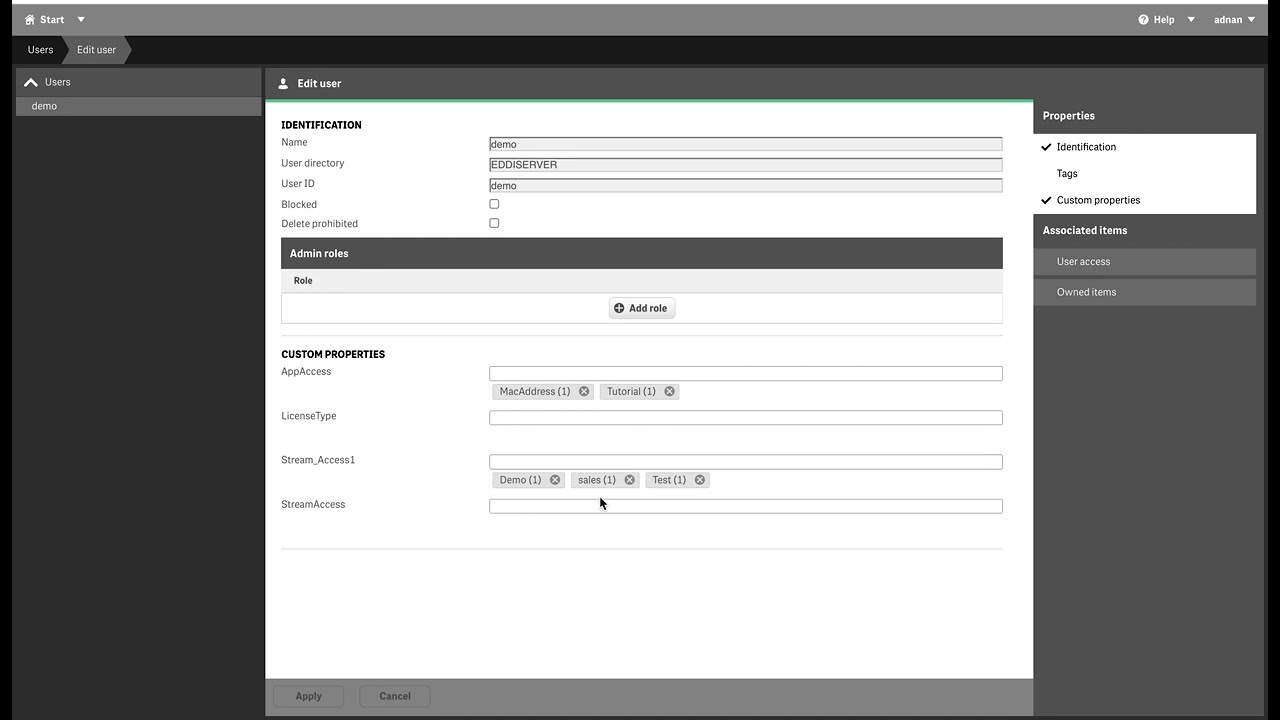 Доступ на уровне приложения Qlik Sense QMC в потоке