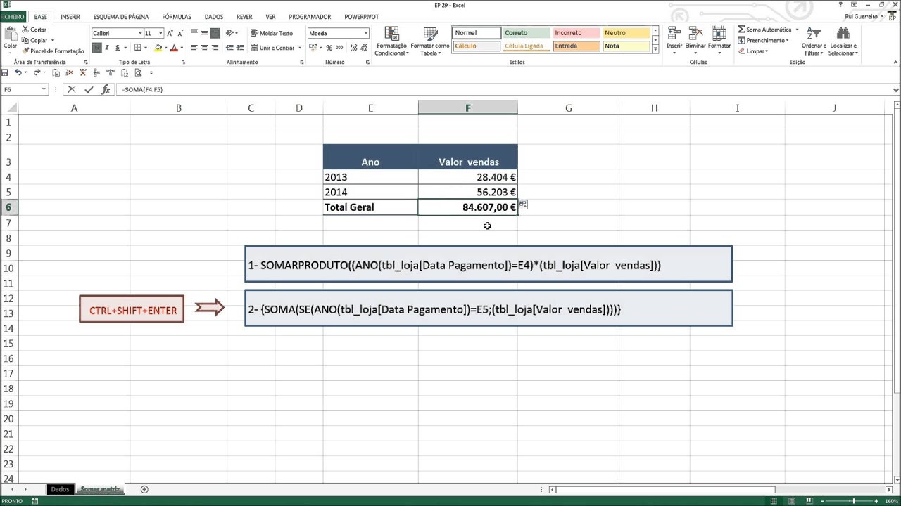 Excel Portugu&ecirc;s 29 - Somar Matrizes no Excel