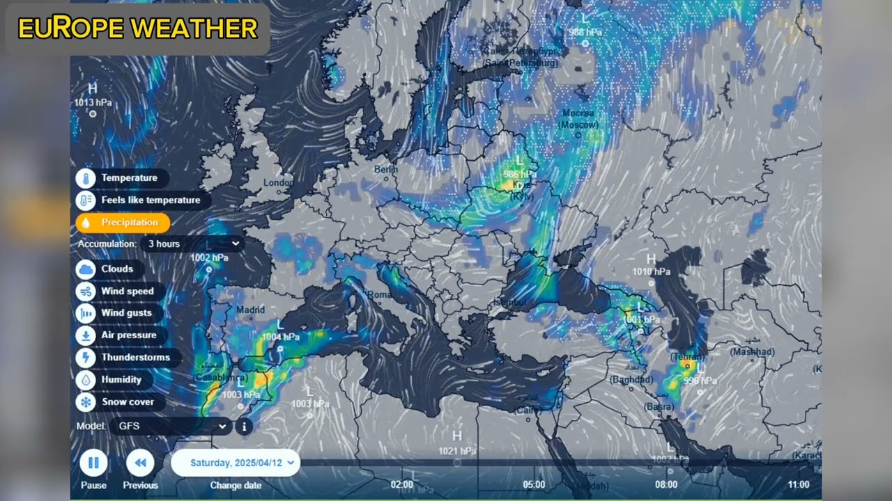 EUROPE WEATHER FORECAST || APRIL 15, 2025 GFS MODEL ( RAIN STORMS ) IN EUROPE