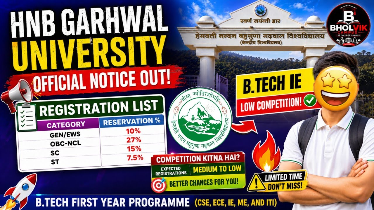 HNBGU B.Tech 2026 Registration List Out ✅ Category Wise Reservation & Competition Analysis