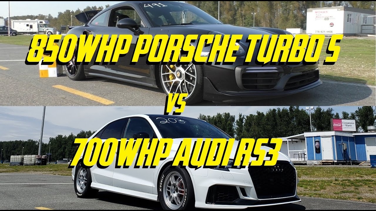 850WHP PORSCHE TURBO S VS 700WHP AUDI RS3 - DRAG RACE