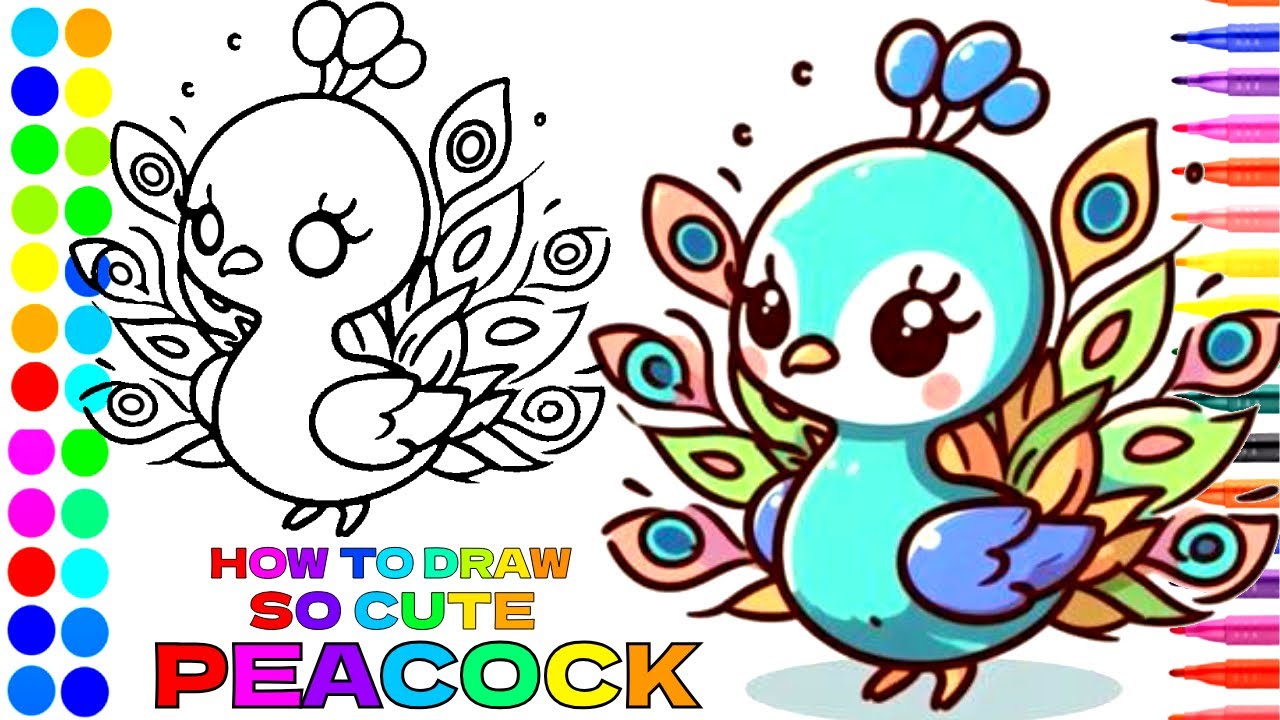 How to draw so cute peacock step by step easy art for beginners - Draw peacock for kids