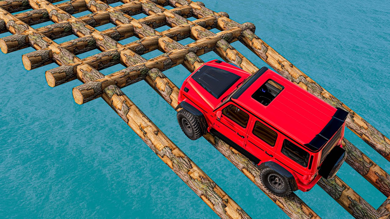 Cars vs Impossible Log Bridge Drive Challenge Ends in Total Destruction!