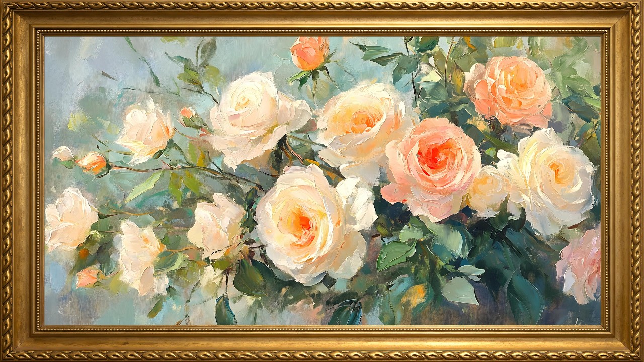 Elegant Spring Rose Garden Painting 🌹 Soft Pastel Oil Art | Frame TV Screensaver 4K