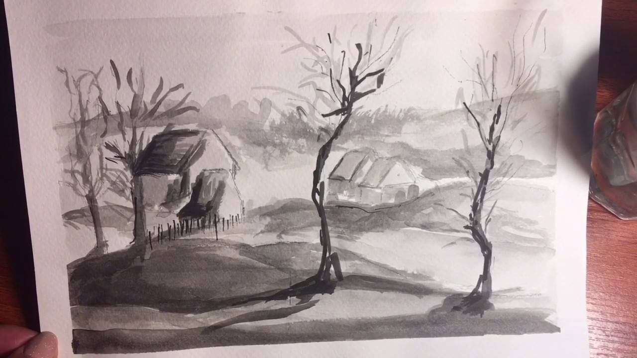 Paisaje hecho con tinta china.