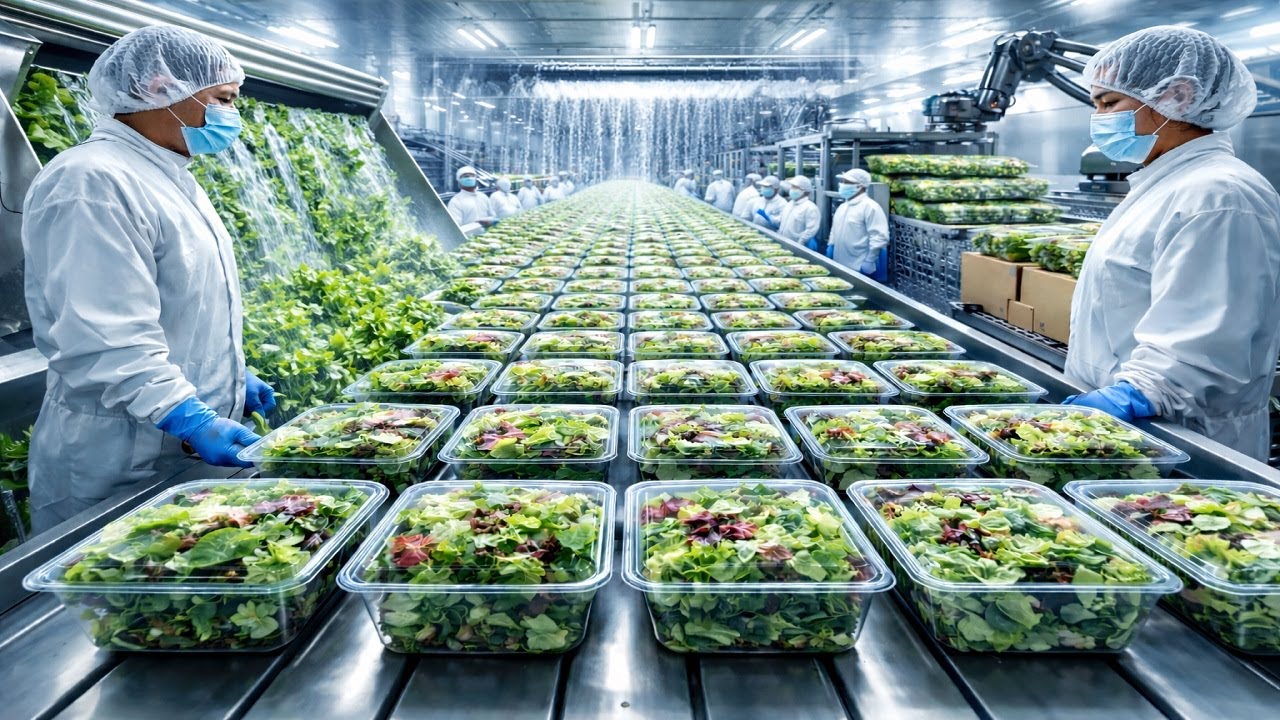 Inside the INSANE MegaFactory: Millions of Packs of Salad Greens! Ultra-Clean Mass Production (ASMR)