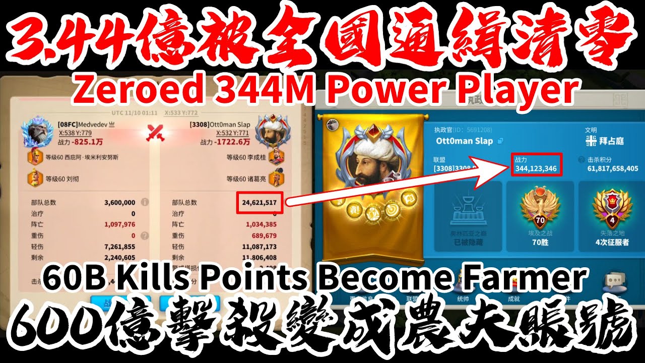 [萬國覺醒] 3.44億被全國通緝清零（600億擊殺變成農夫賬號）