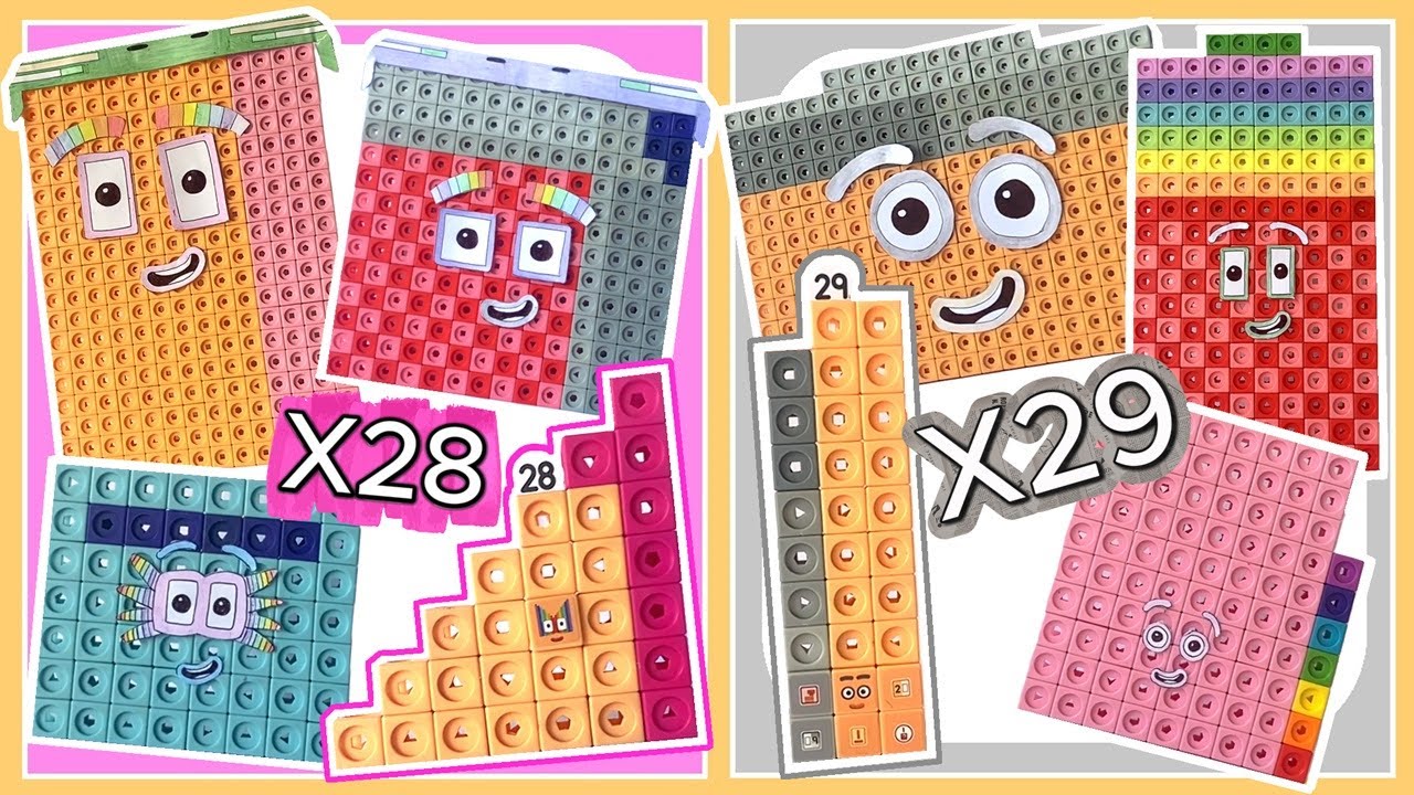 Таблица умножения на двадцать восемь и двадцать девять в Numberblocks | Mathlink Cubes X28 X29