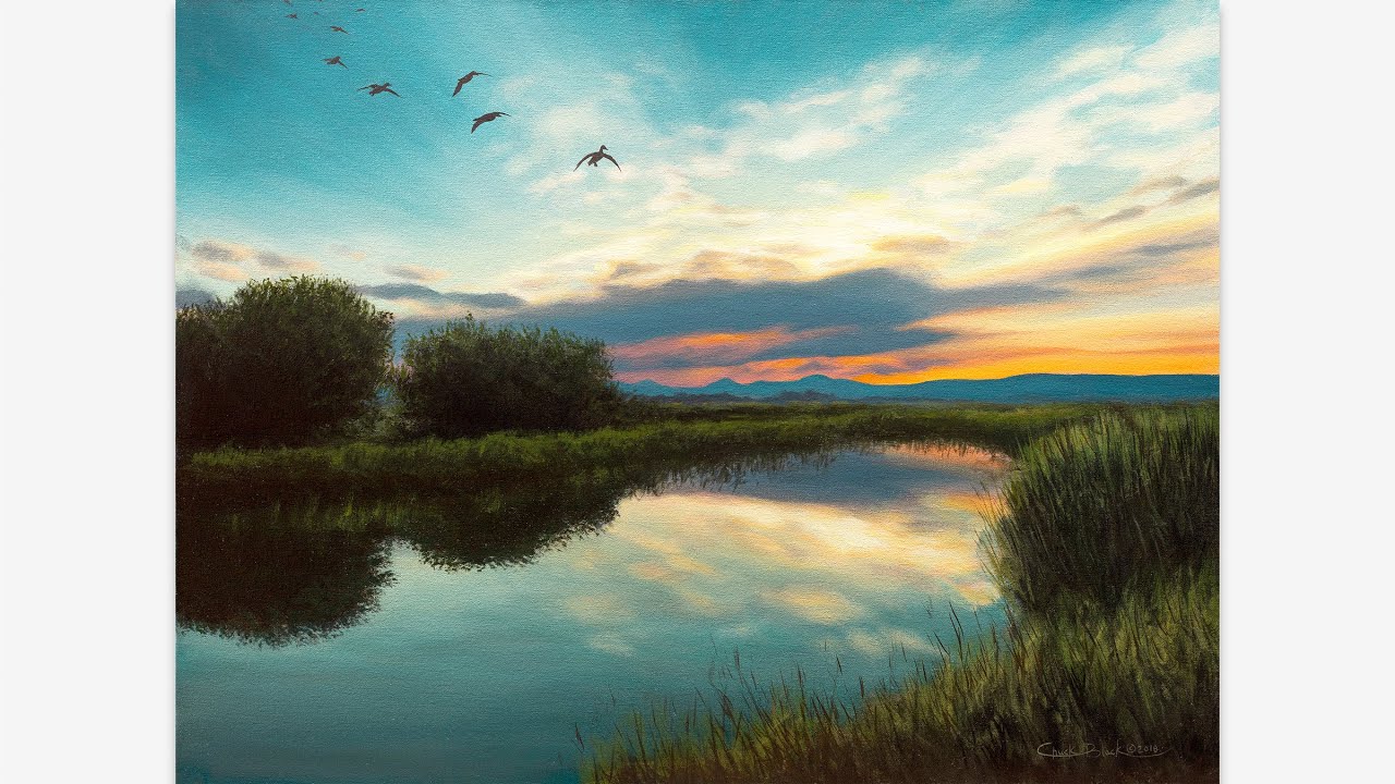 Painting a Sunset and Lake Reflection in Acrylics