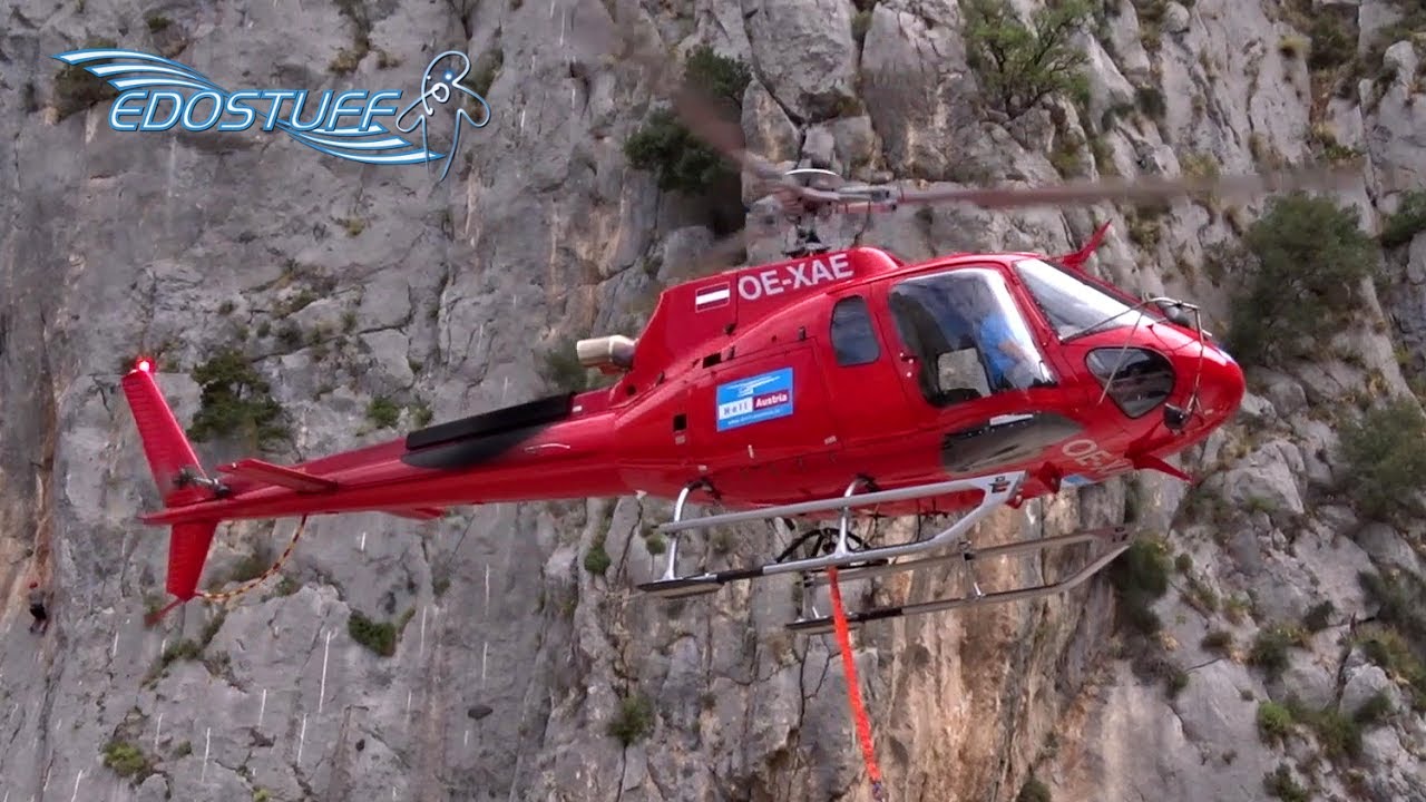 Heli Austria Eurocopter AS350 Écureuil - Rockfall Barrier Construction - Omiš Croatia HD