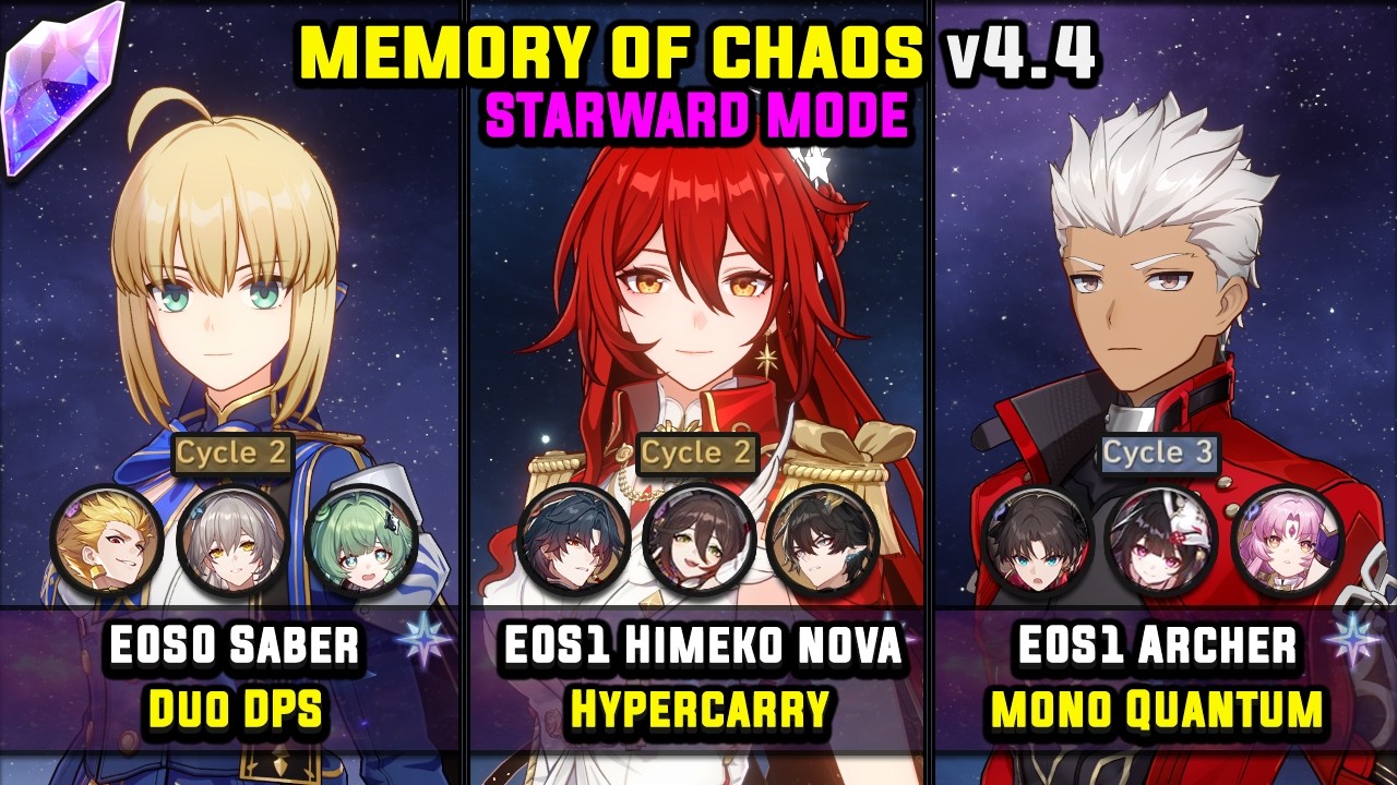 E0S0 Saber & E0S1 Himeko Nova & E0S1 Archer (4 Star) Starward Mode - Memory Of Chaos 4.4