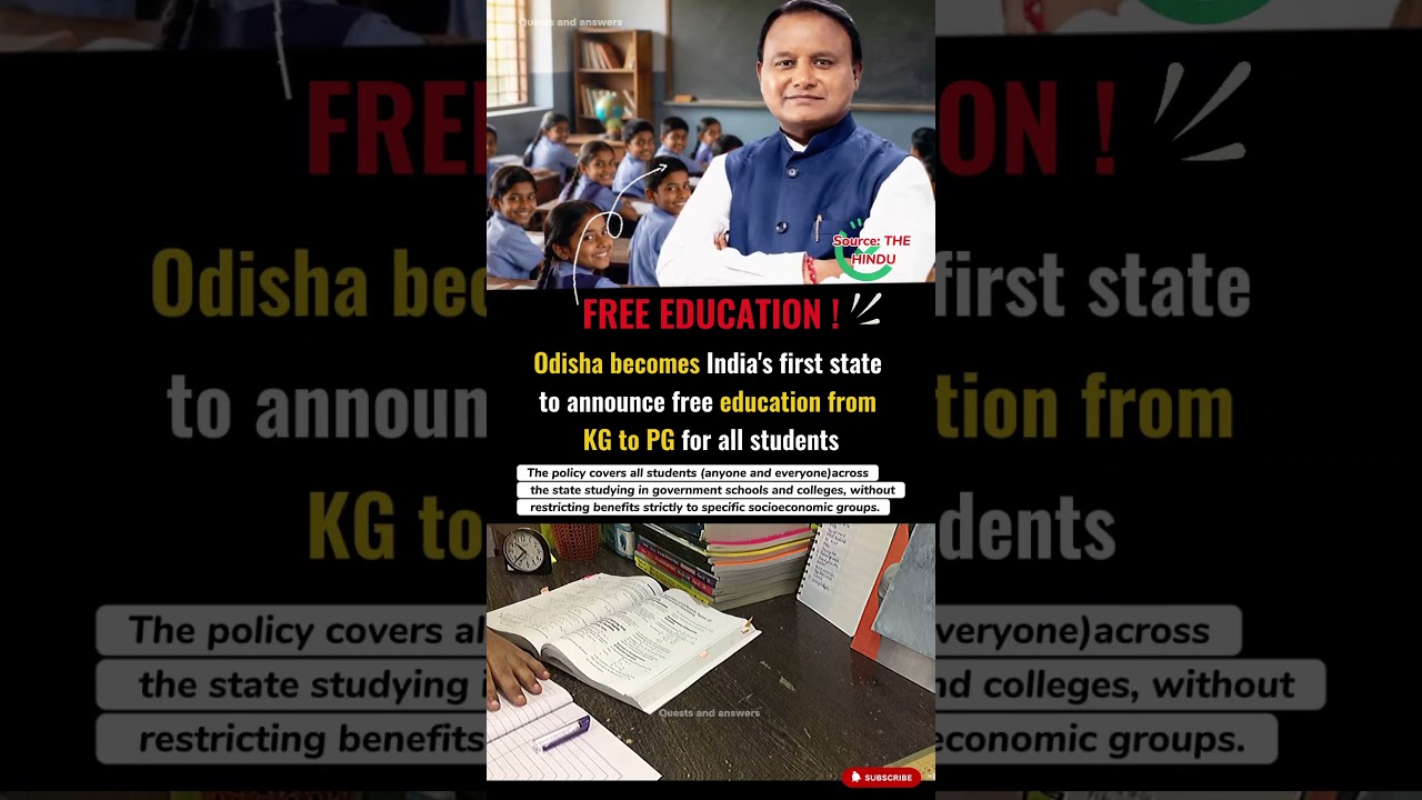 Odisha becomes India's first state to announce free education for all students #odisha #news #shorts