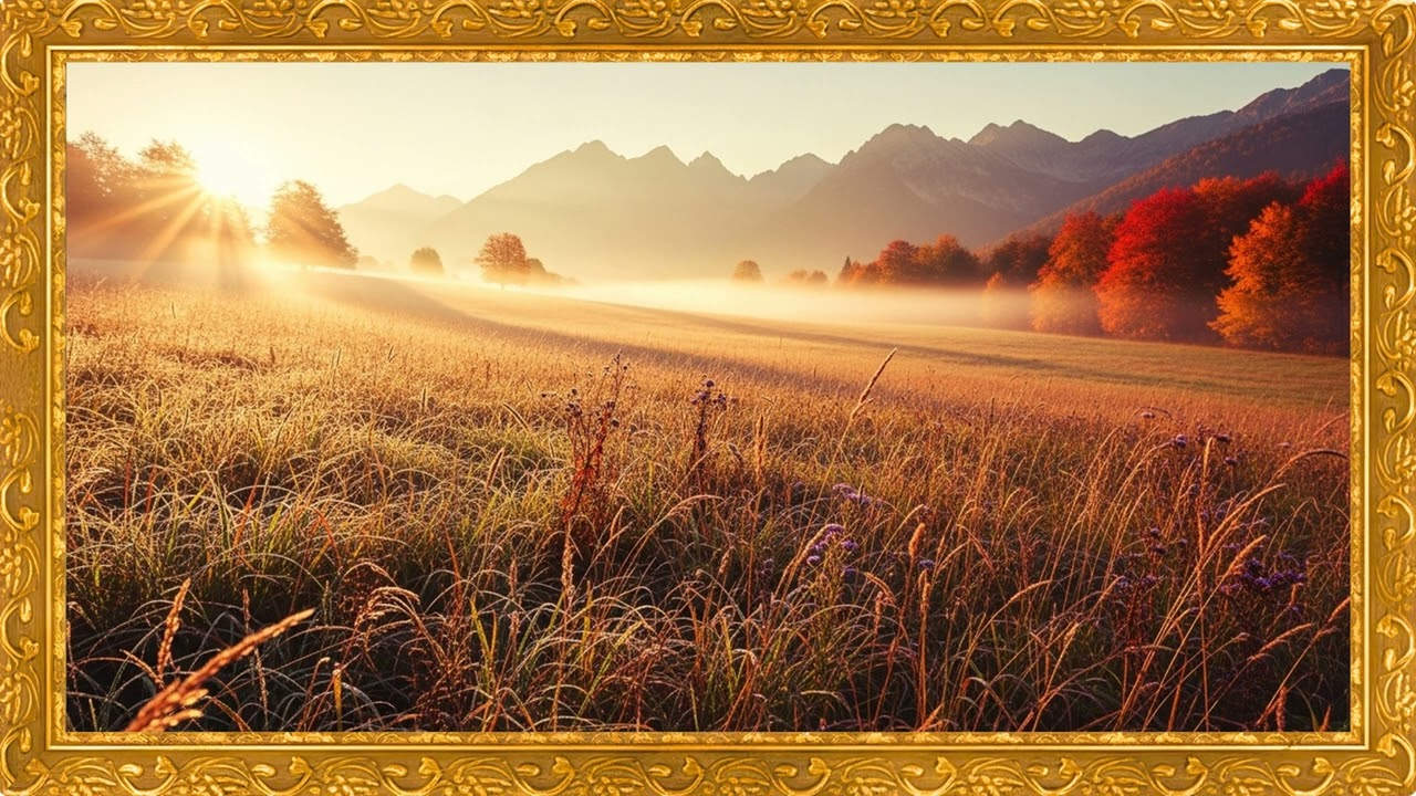 Autumn Grassland and Far Hills – Warm Countryside Oil Art