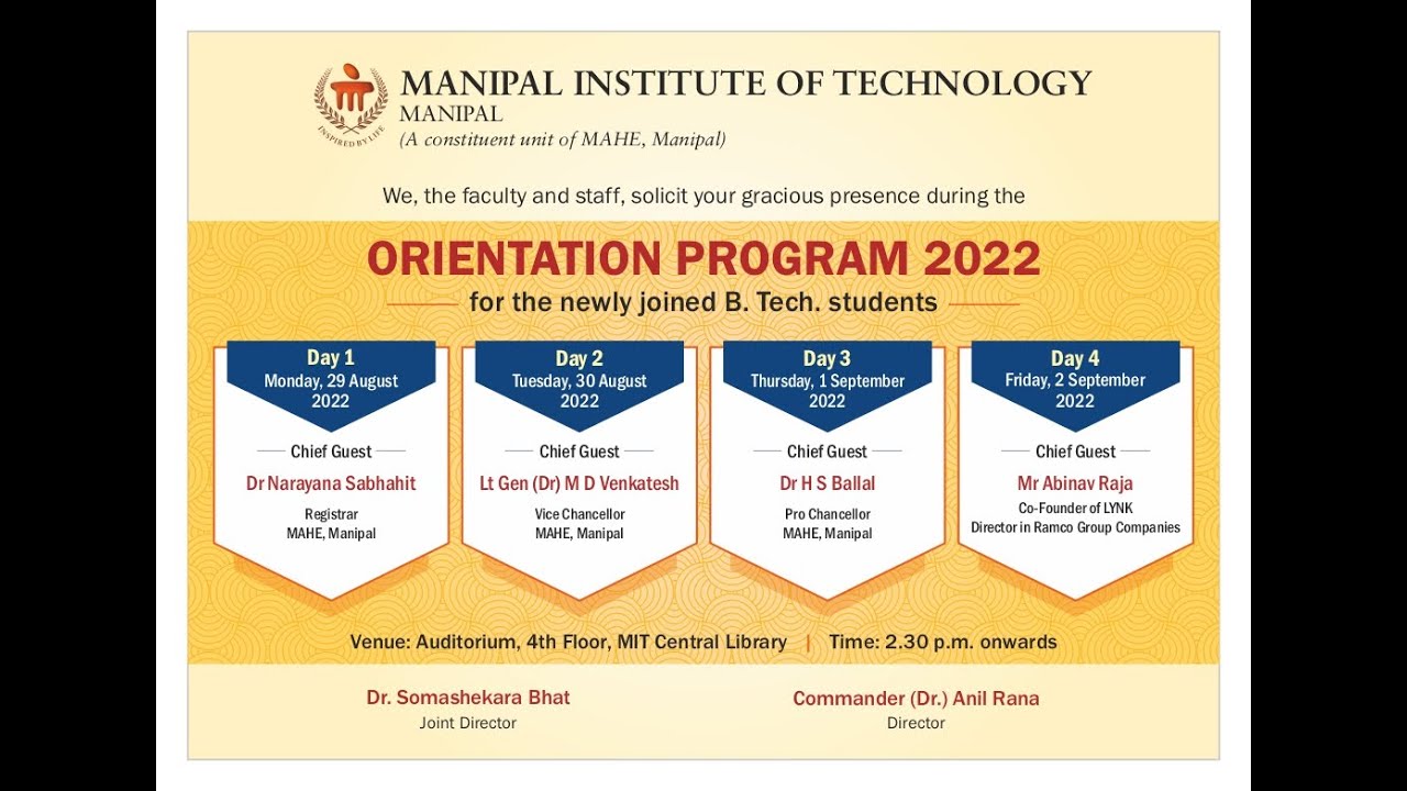 MIT Orientation Program 2022 – Day 1 - 29th August,2022