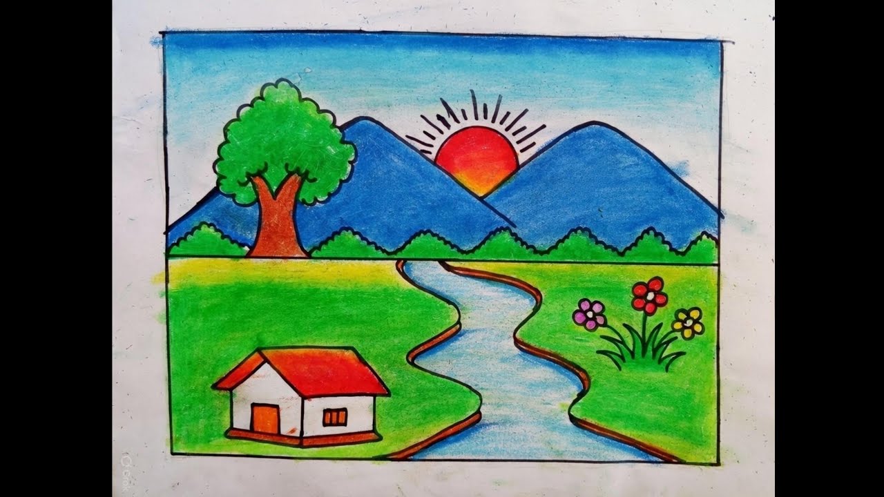 Simple village scenery drawing || how to draw scenery of village / drishya #scenery @EasyDrawing24 