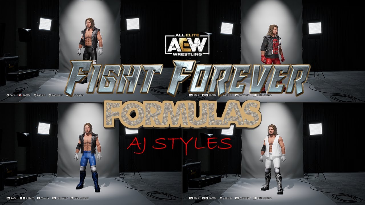 AEW FIGHT FOREVER CREATE A WRESTLER FORMULAS: HOW TO MAKE AJ STYLES(4 ATTIRES!)