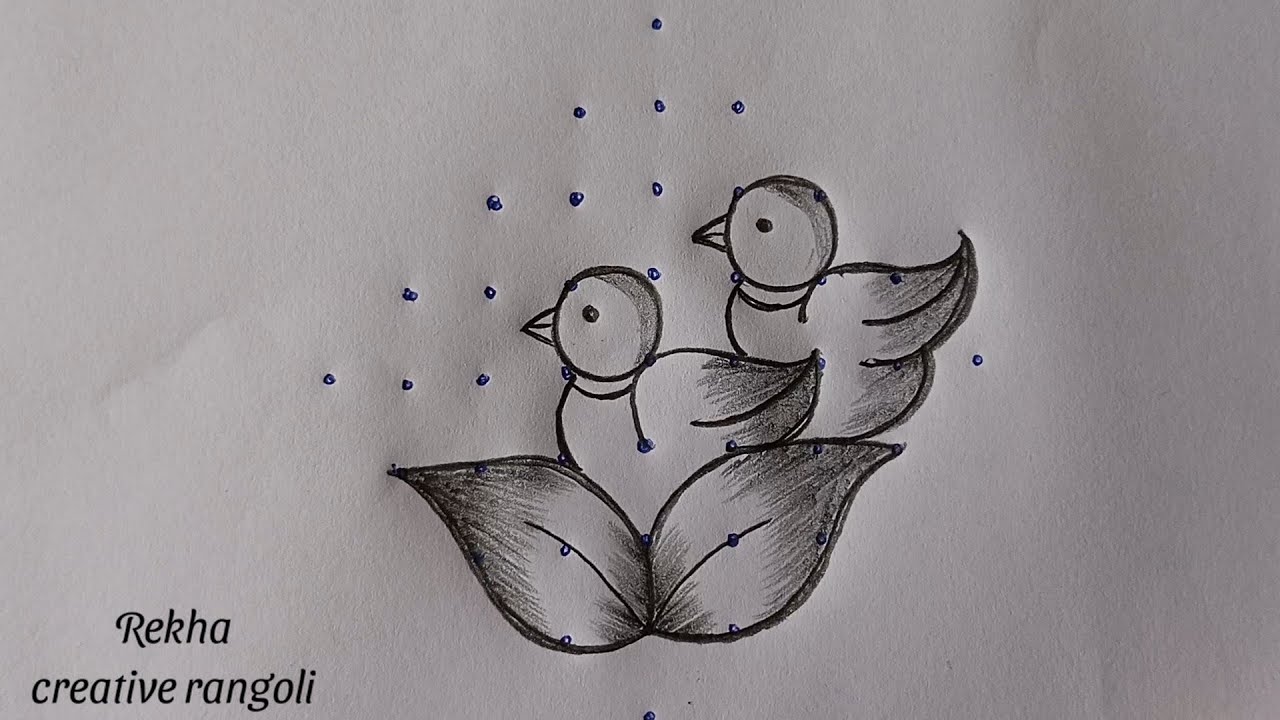 Beautiful love birds rangoli | simple birds rangoli | daily rangoli @rekhacreativerangoli