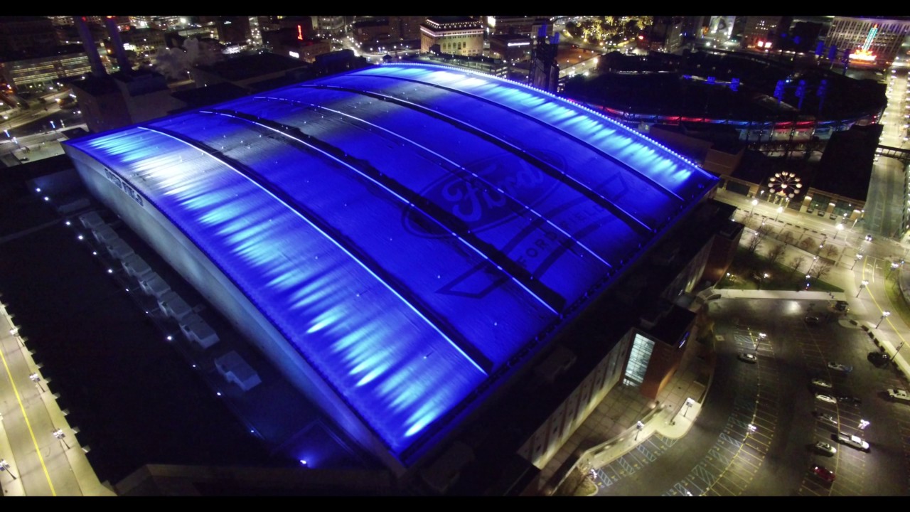 Stunning Aerial View Downtown Detroit at Night in 4K - DJI P3 Pro Drone