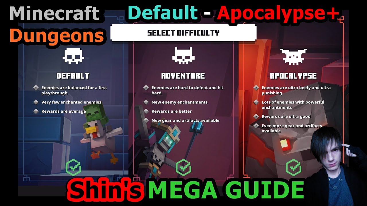 Minecraft Dungeons Default Through Apocalypse+ MEGA Guide | Gear, Builds, Enchants, & MORE