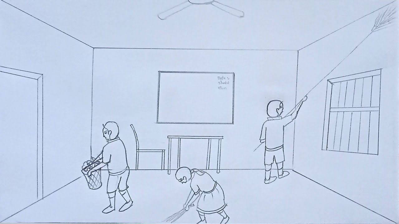 How to draw clean the classroom step by step || শ্রেণীকক্ষ পরিস্কার পরিছন্ন করা || zia easy drawing