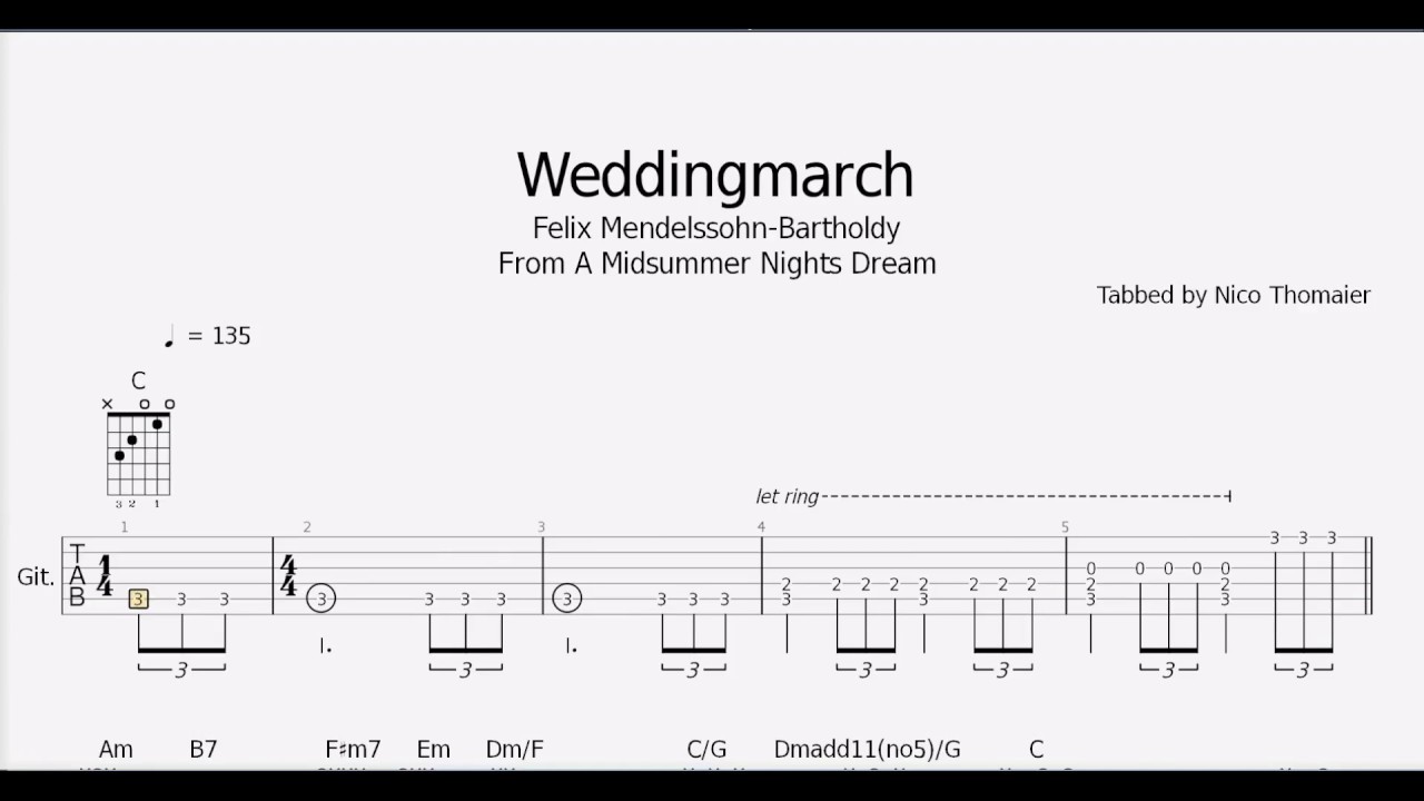 Hochzeitsmarsch für Klassische Gitarre (Wedding March) - Felix Mendelssohn - Guitar Tabs