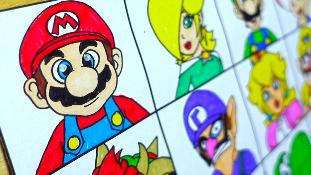 Drawing Super Mario Characters : Mario Luigi Toad Bowser Princess
