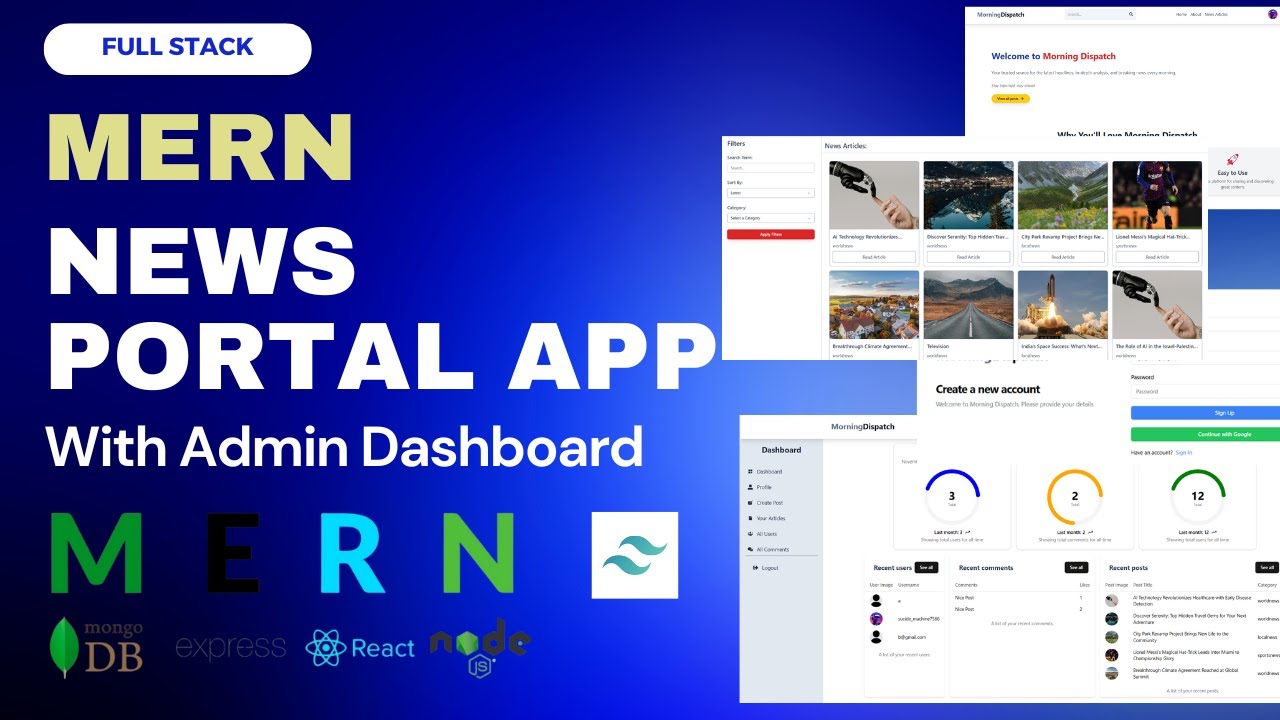 Build a News Portal App with Admin Dashboard using MERN | React,  Express, NodeJS, MongoDB and Redux