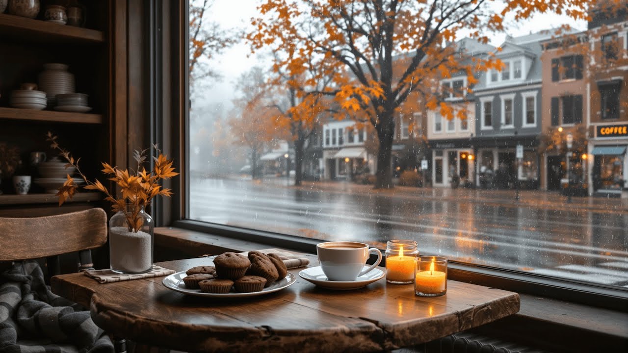 Chill in Rainy Autumn Morning at Warm Coffee Shop Ambience 🍂☕️ Smooth Jazz Music for Study, & Work