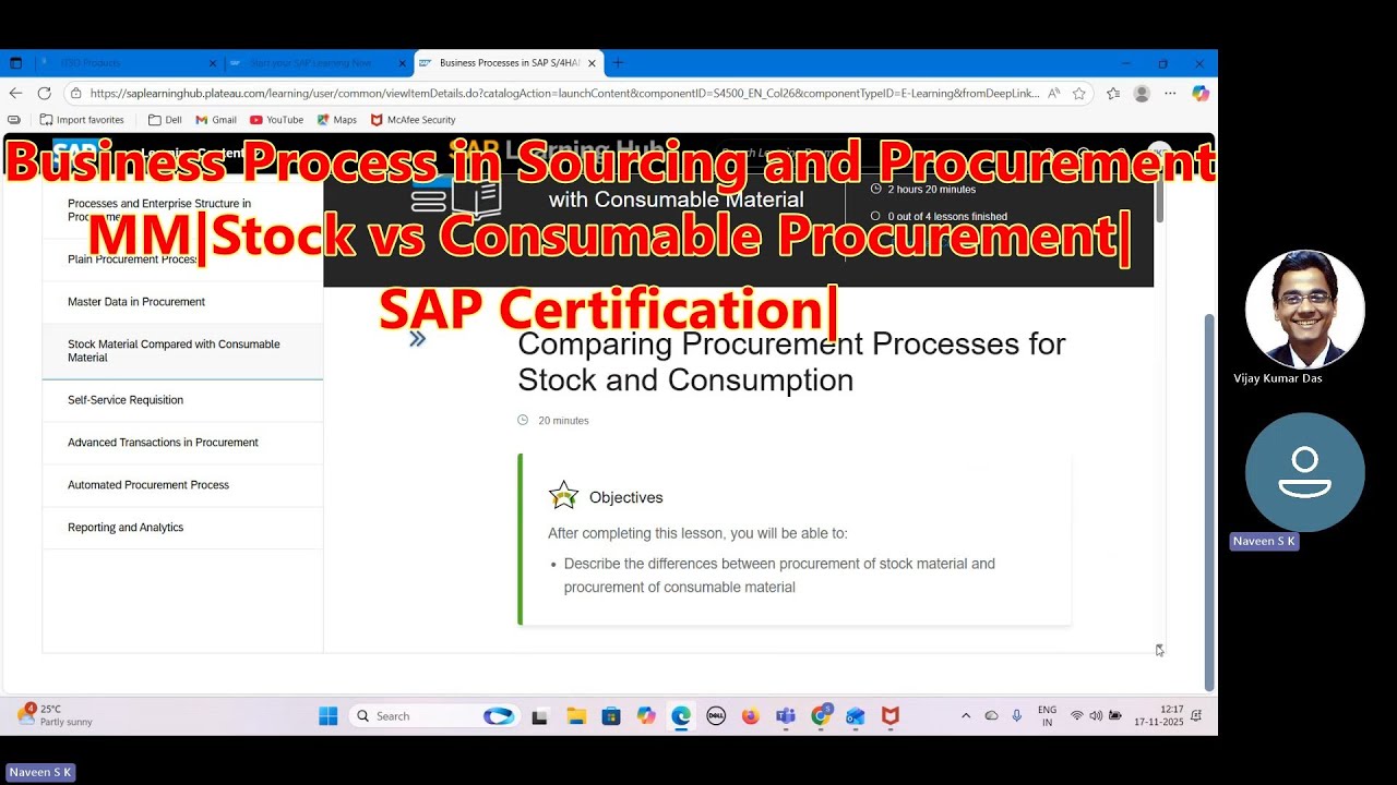 SAP MM S4HANA|Business Process in Sourcing and Procurement|Consumable vs Stock Proc|Certification