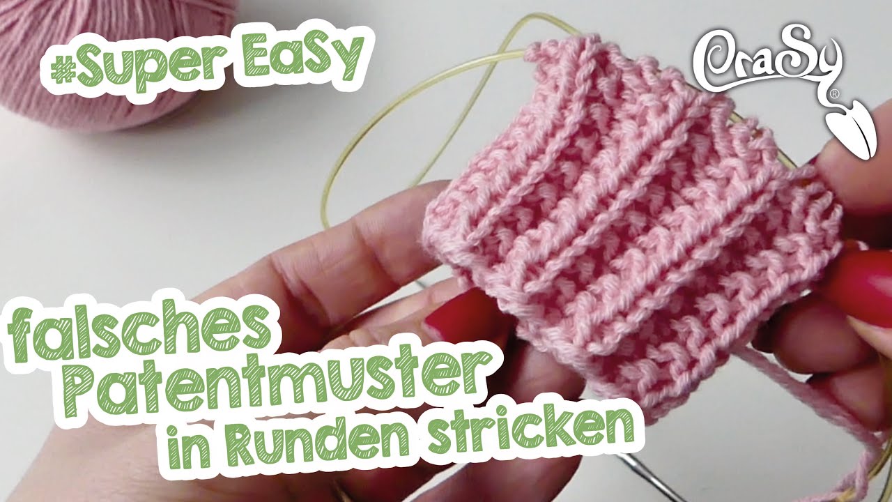 falsches Patentmuster in Runden stricken - knitting faux brioche in rounds with english subtitles