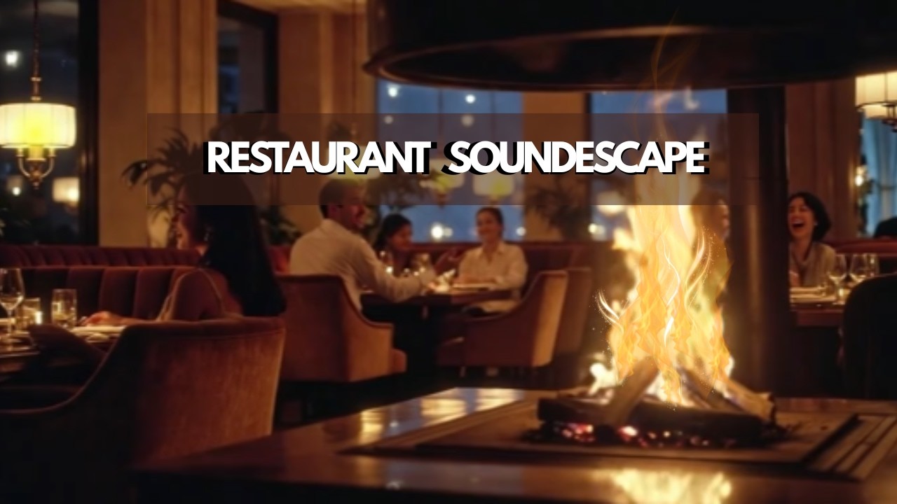 ASMR Restaurant Ambience with Fire Crackling 🔥 Background Talking for Relax, Study & Sleep