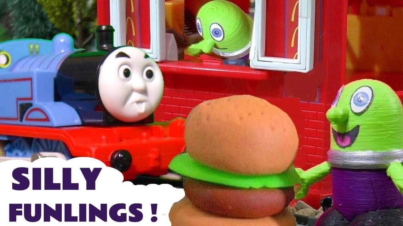 The Funlings at McDonalds Drive Thru with Toy Trains