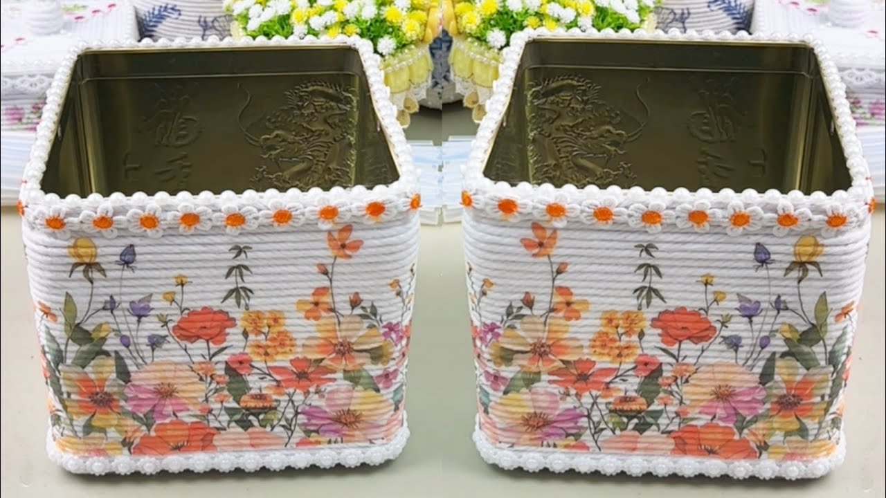 Very Simple Tutorial! Reused Waste Cookies Box, Hand-Woven Hemp Rope Making Beautiful Storage Box 