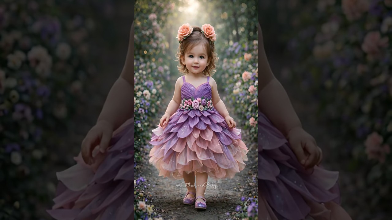 Purple Layered Tulle Dress 💜 Floral Waist Design 