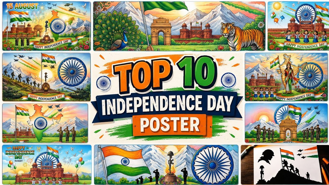 Топ-10 идей для рисунков на День независимости🇮🇳 | Простые и красивые идеи плакатов к 15 августа ...