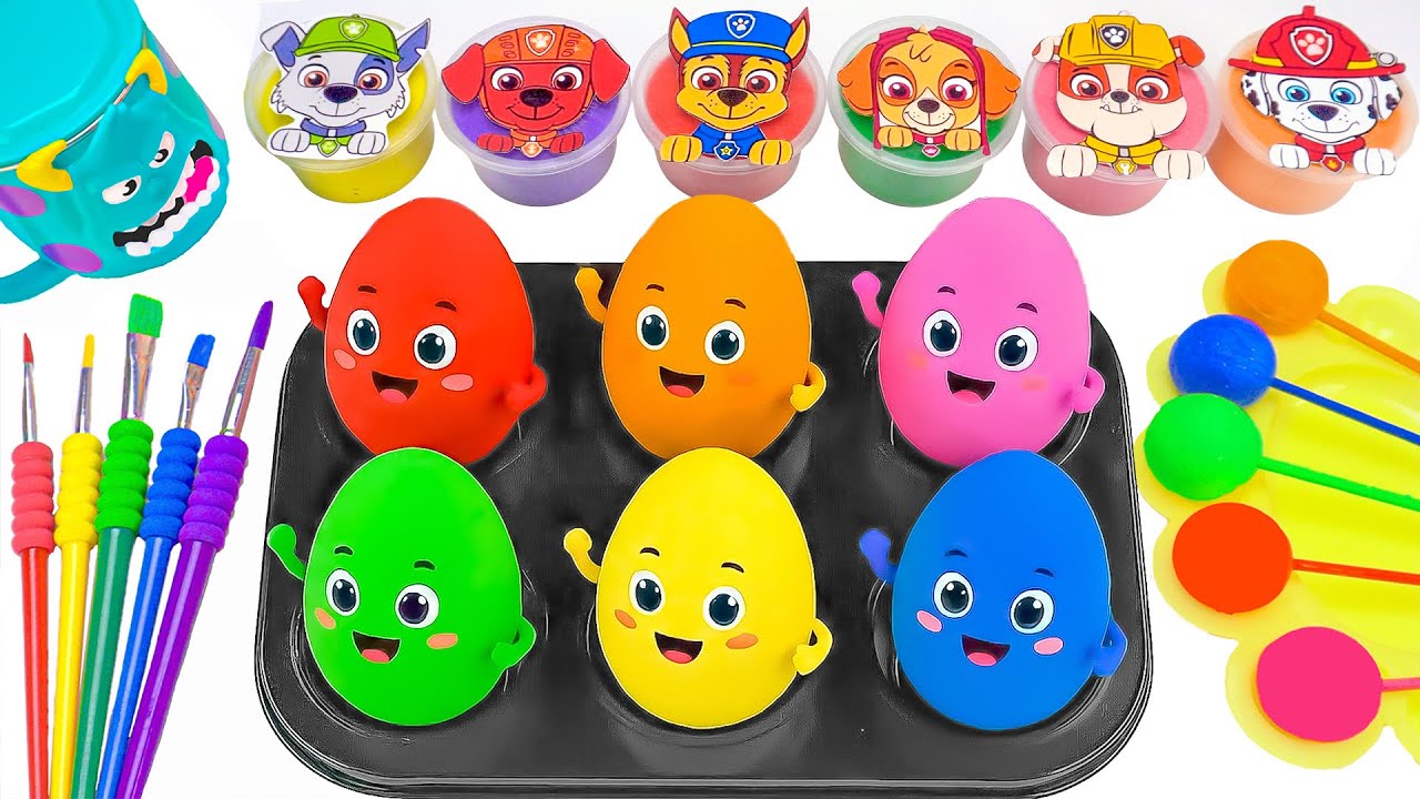 Paw Patrol ASMR 🌈 Oddly Satisfying Slime Glitter Egg & Sand Art Painting  Clay and Color Candy