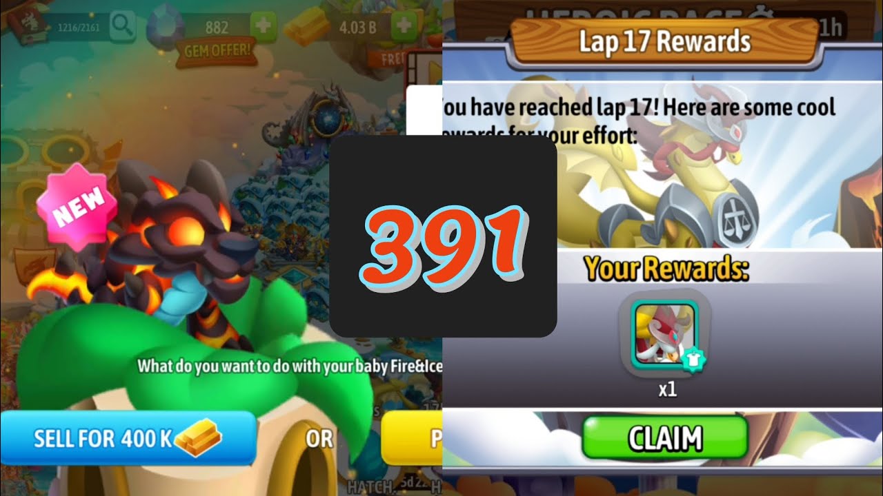 Dragon city Season 9: The Armored Alinacne Battle Gameplay Part391 Fire&Ice Dragon/Heroic Race lap17