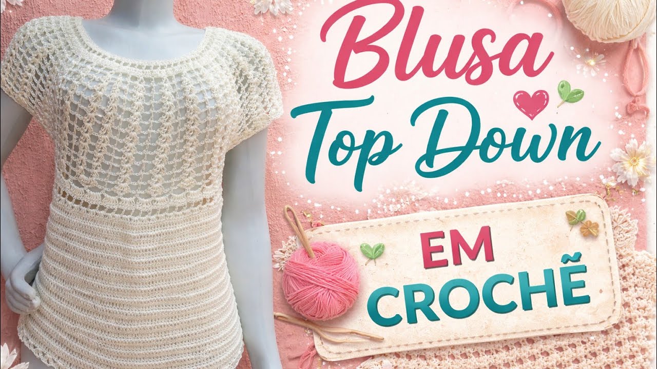 Blusa Topdown gola redonda #croche #blusadecroche