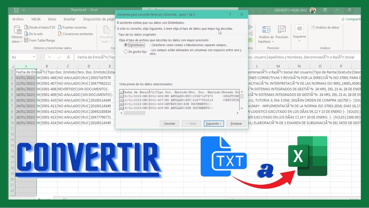 Como convertir un archivo TXT a un archivo Excel