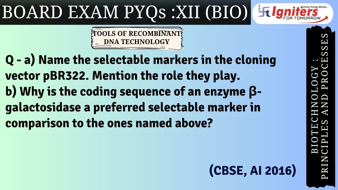Name the selectable markers in the cloning vector pBR322. Mention the role they play. b) Why is.....