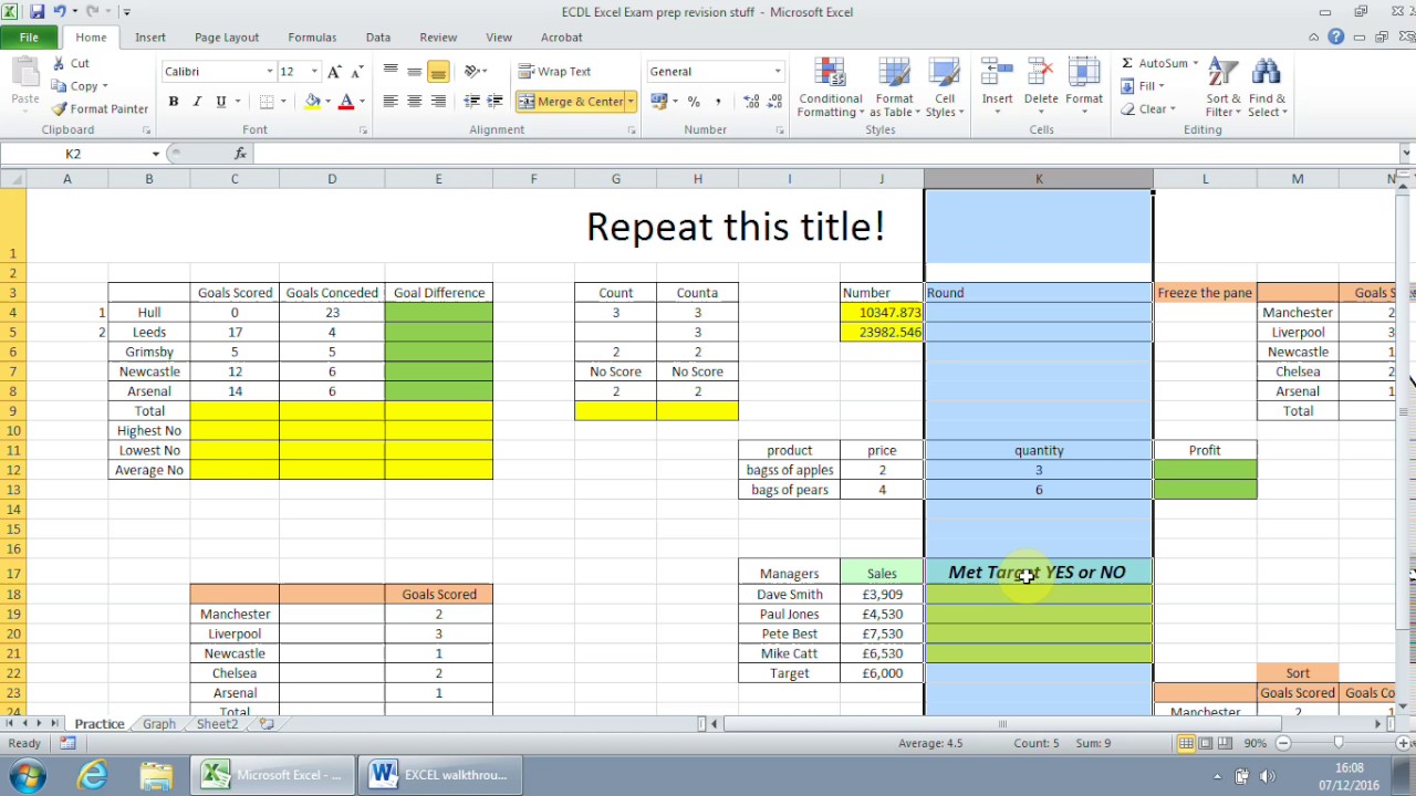 ECDL Excel walkthrough