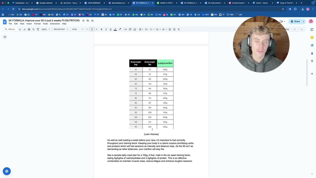 5K formula - Carb load strategy
