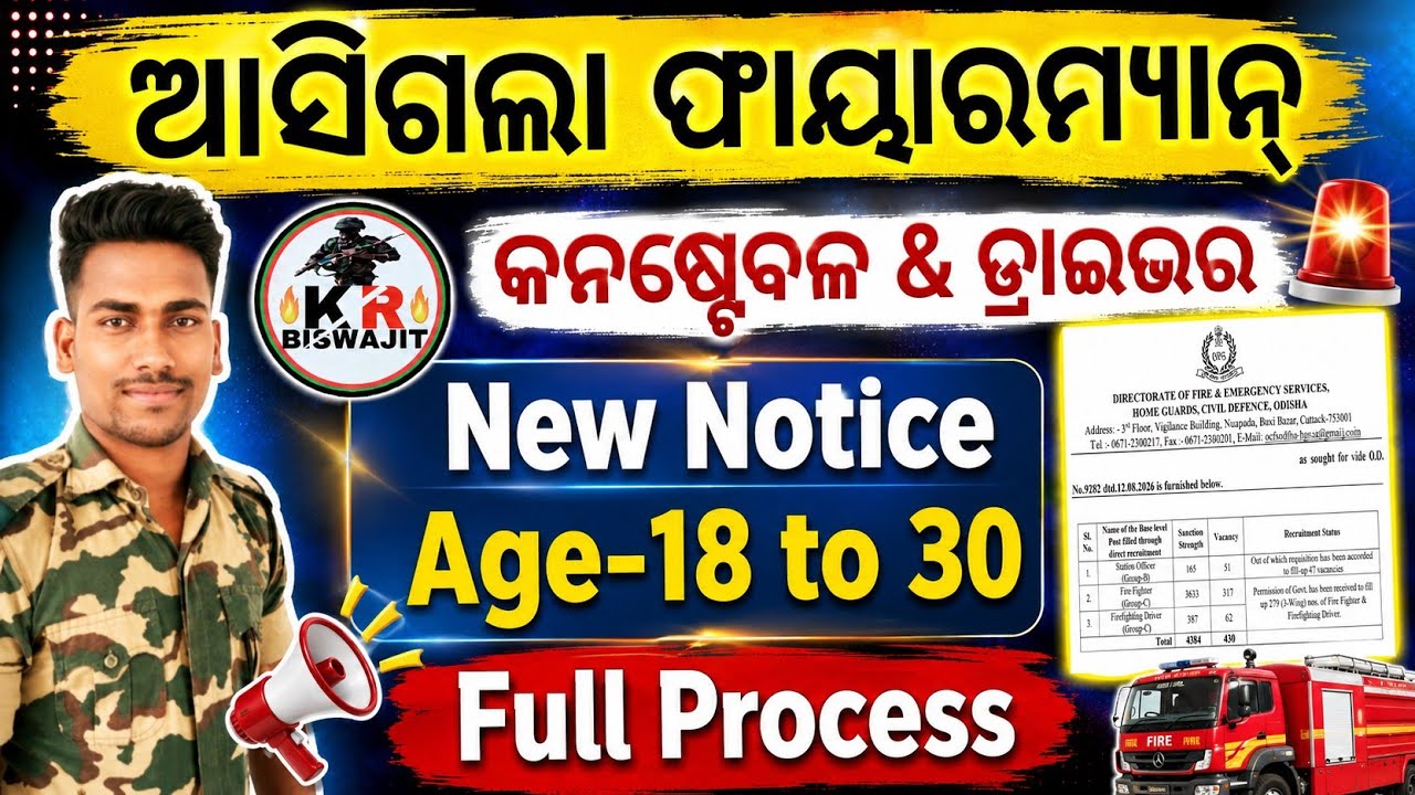 ଆସିଗଲା Odisha Fireman Constable Recruitment New Notice।।