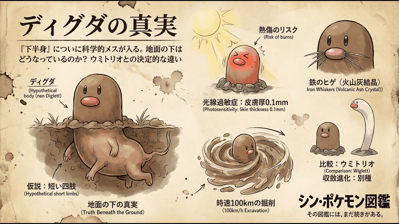【0050｜ディグダ】ディグダの「下半身」についに科学的メスが入る。地面の下はどうなっているのか？ウミトリオとの決定的な違い
